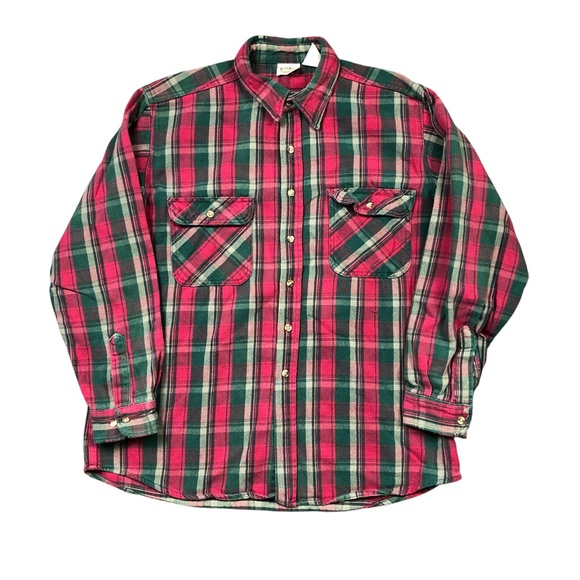 Five Brother Vintage Heavy Weight Flannel Plaid Red Green Button Up Mens XLT - Picture 1 of 6